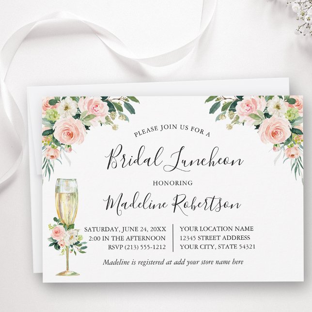 Aquarell Rosa Blumenkalligraphie Bridal Luncheon Einladung (Customize to change text color or text style.)