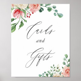 Aquarell Rosa Blumenkarten und Geschenkschild Poster