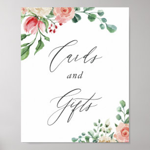 Aquarell Rosa Blumenkarten und Geschenkschild Poster