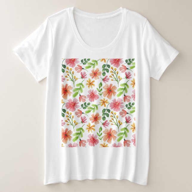Aquarell-Rosa-Blumenmuster-69677 Große Größe T-Shirt (Design vorne)