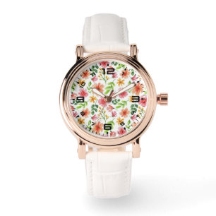 Aquarell-Rosa-Blumenmuster Armbanduhr
