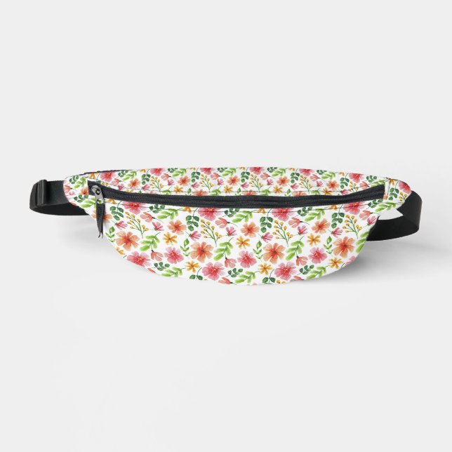 Aquarell-Rosa-Blumenmuster Bauchtasche (Vorderseite)