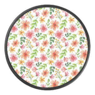Aquarell-Rosa-Blumenmuster Eishockey Puck