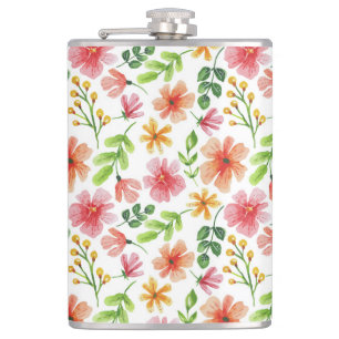 Aquarell-Rosa-Blumenmuster Flachmann