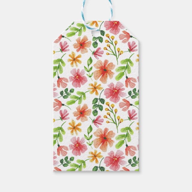 Aquarell-Rosa-Blumenmuster Geschenkanhänger (Vorderseite)