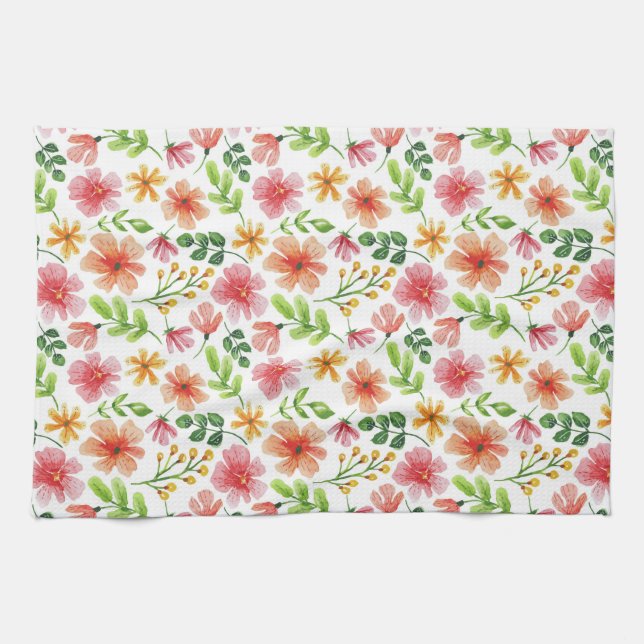 Aquarell-Rosa-Blumenmuster Geschirrtuch (Horizontal)