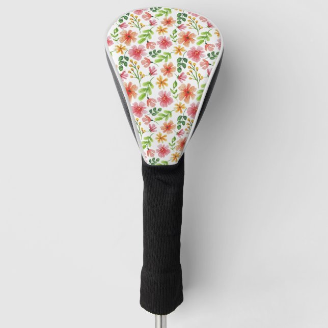 Aquarell-Rosa-Blumenmuster Golf Headcover (Vorderseite)