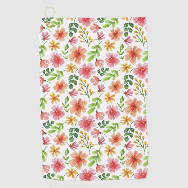 Aquarell-Rosa-Blumenmuster Golfhandtuch (Vorderseite)