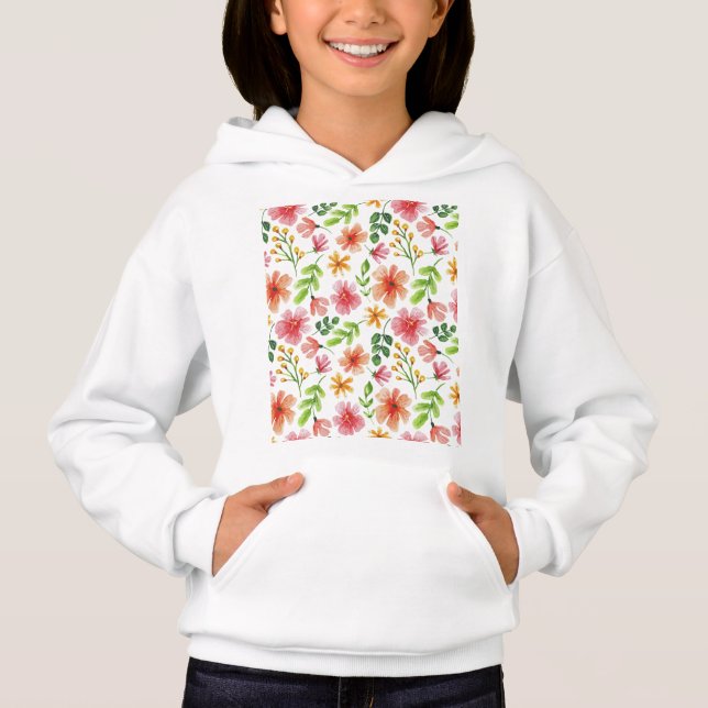 Aquarell-Rosa-Blumenmuster Hoodie (Vorderseite)