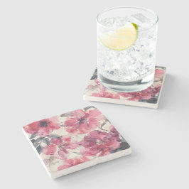 Aquarell-Rosa-Blumenmuster-kühne-Botanik Steinuntersetzer