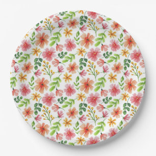Aquarell-Rosa-Blumenmuster Pappteller