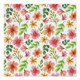 Aquarell-Rosa-Blumenmuster Poster