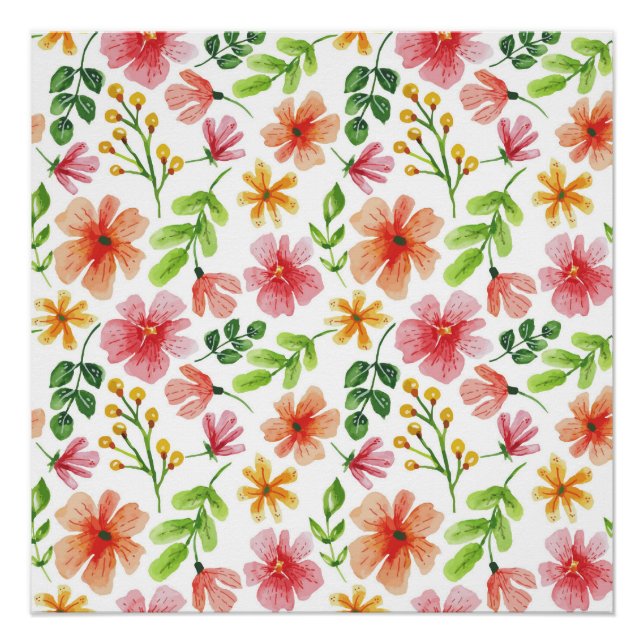Aquarell-Rosa-Blumenmuster Poster (Vorderseite)