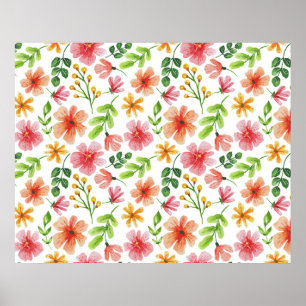 Aquarell-Rosa-Blumenmuster Poster
