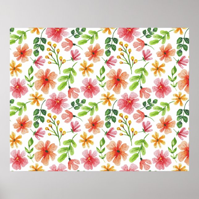 Aquarell-Rosa-Blumenmuster Poster (Vorne)