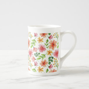 Aquarell-Rosa-Blumenmuster Prozellantasse