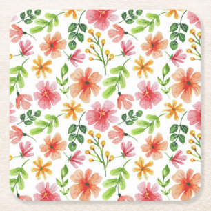 Aquarell-Rosa-Blumenmuster Rechteckiger Pappuntersetzer