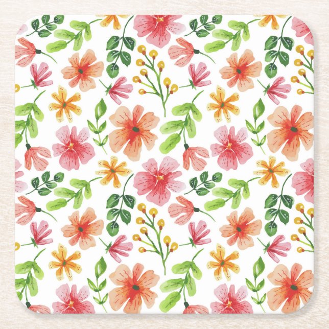 Aquarell-Rosa-Blumenmuster Rechteckiger Pappuntersetzer (Vorderseite)
