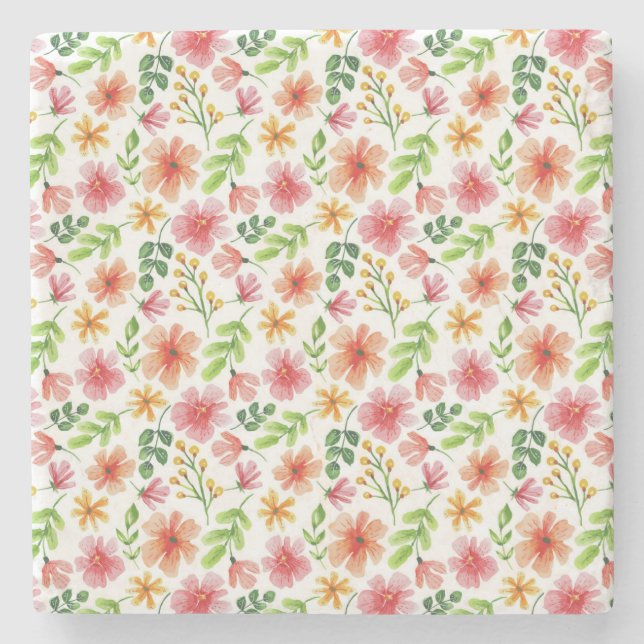 Aquarell-Rosa-Blumenmuster Steinuntersetzer (Vorderseite)