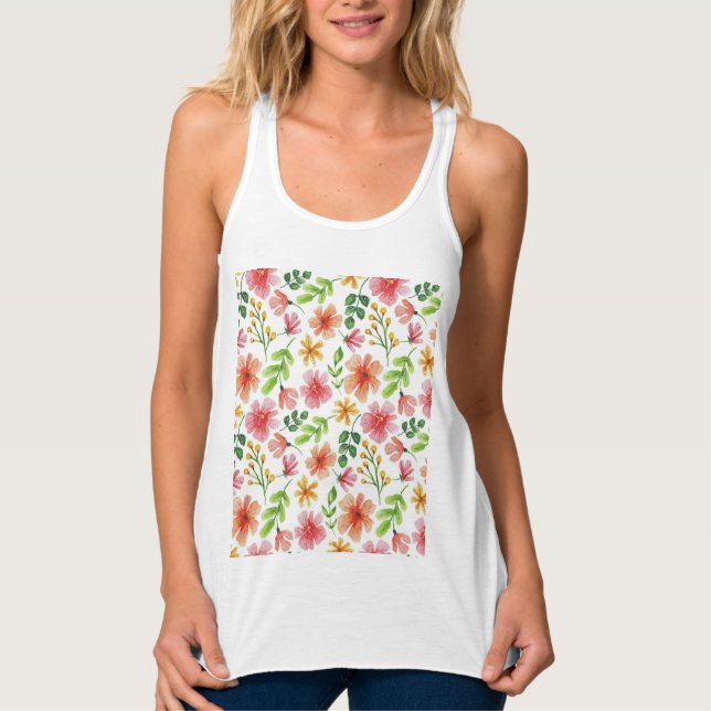 Aquarell-Rosa-Blumenmuster Tank Top (Vorderseite)