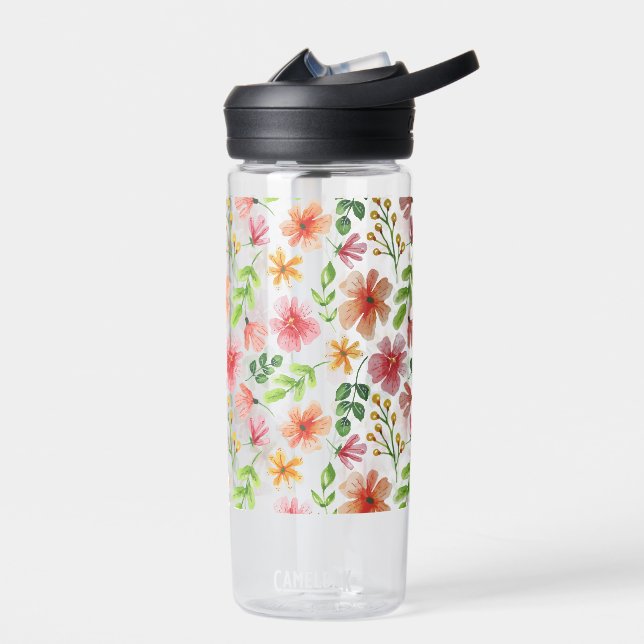 Aquarell-Rosa-Blumenmuster Trinkflasche (Links)