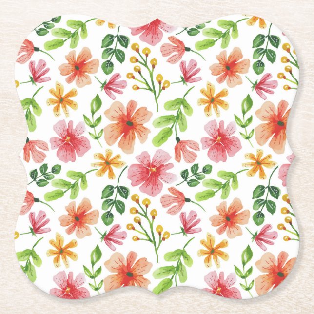 Aquarell-Rosa-Blumenmuster Untersetzer (Vorderseite)