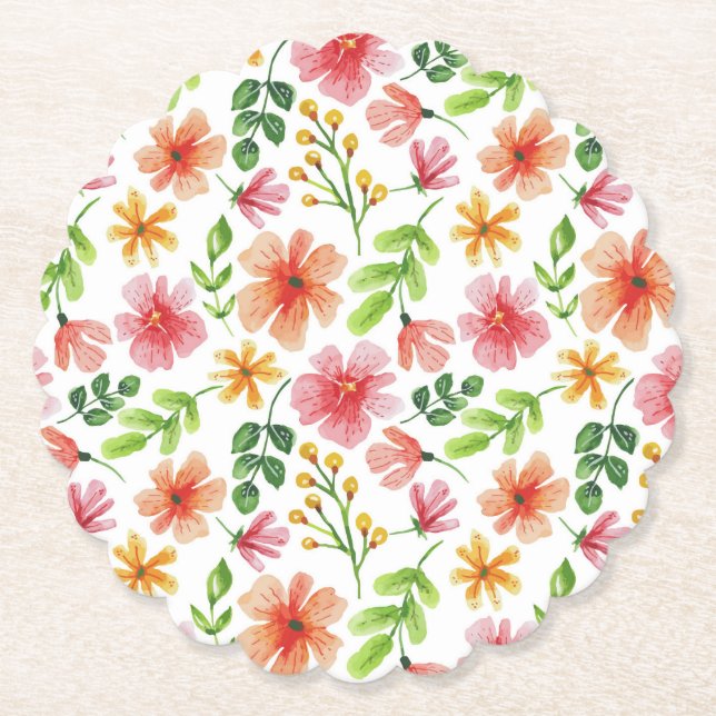 Aquarell-Rosa-Blumenmuster Untersetzer (Vorderseite)