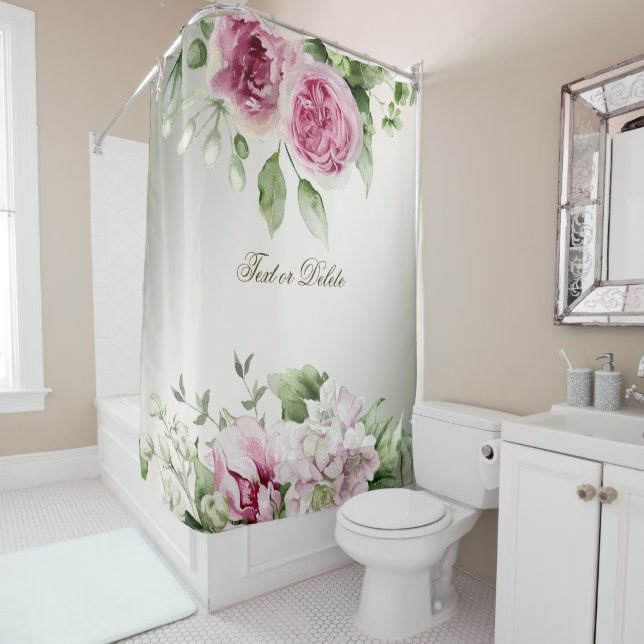 Aquarell Rosa Blumenrahmen Shiny Bronze Elegante Duschvorhang (Beispiel)