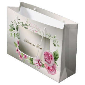 Aquarell Rosa Blumenrahmen Shiny Bronze Elegante Große Geschenktüte