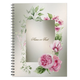 Aquarell Rosa Blumenrahmen Shiny Bronze Elegante Notizblock