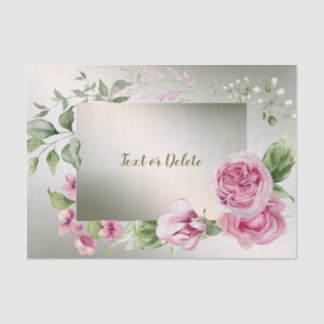 Aquarell Rosa Blumenrahmen Shiny Bronze Elegante Seidenpapier
