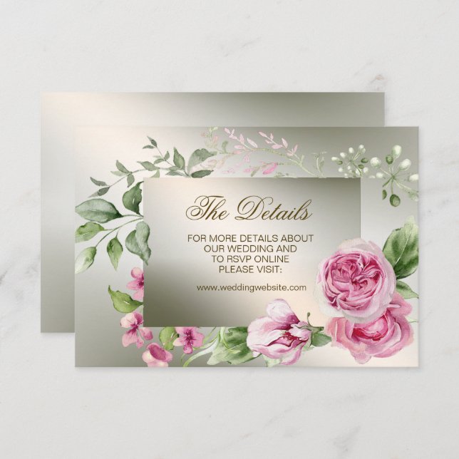 Aquarell Rosa Blumenrahmen Shiny Bronze Party Begleitkarte (Vorne/Hinten)