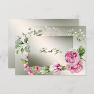 Aquarell Rosa Blumenrahmen Shiny Bronze Party Dankeskarte