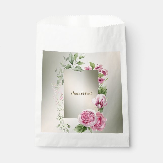 Aquarell Rosa Blumenrahmen Shiny Bronze Party Fan Geschenktütchen (Vorderseite)