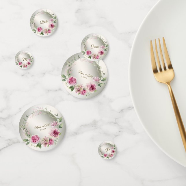 Aquarell Rosa Blumenrahmen Shiny Bronze Party Konfetti (Gruppe)