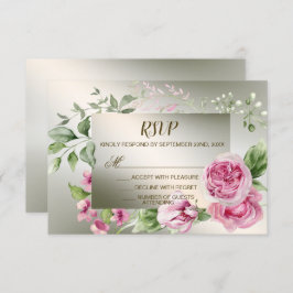 Aquarell Rosa Blumenrahmen Shiny Bronze Party RSVP Karte
