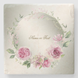 Aquarell Rosa Blumenrahmen Shiny Bronze Party Steinuntersetzer