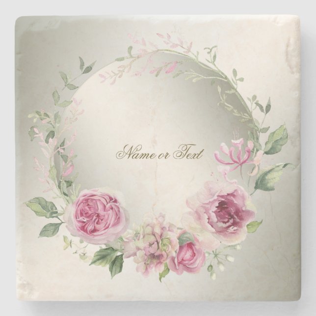 Aquarell Rosa Blumenrahmen Shiny Bronze Party Steinuntersetzer (Vorderseite)