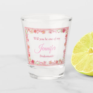 Aquarell Rosa Blüte meine Brautjungfrau Schnapsglas