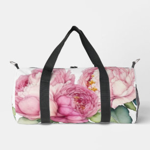 Aquarell rosa Blüten rosa Pfingstrosen rosa Rosen Duffle Bag