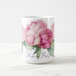 Aquarell rosa Blüten rosa Pfingstrosen rosa Rosen Kaffeetasse