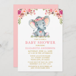 Aquarell Rosa Blütengolddusche Elefant Einladung