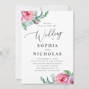 Aquarell rosa Boho floral. Bohemian Hochzeit Einladung