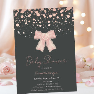 Aquarell Rosa Bow Confetti Rose Gold Baby Dusche Einladung