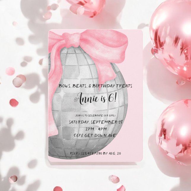Aquarell Rosa Bow Silver Diskothek Ball Geburtstag Einladung (Von Creator hochgeladen)