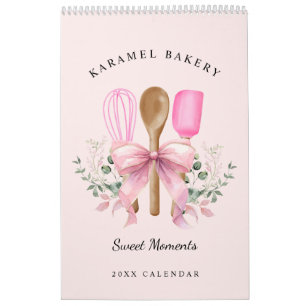 Aquarell Rosa Bow Utensiy Bäckerei Kalender