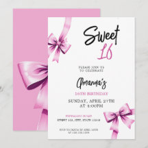 Aquarell Rosa Bows Coquette Sweet 16 Birthday