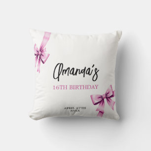 Aquarell Rosa Bows Coquette Sweet 16 Birthday Kissen