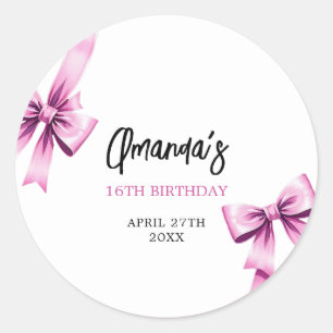 Aquarell Rosa Bows Coquette Sweet 16 Birthday Runder Aufkleber