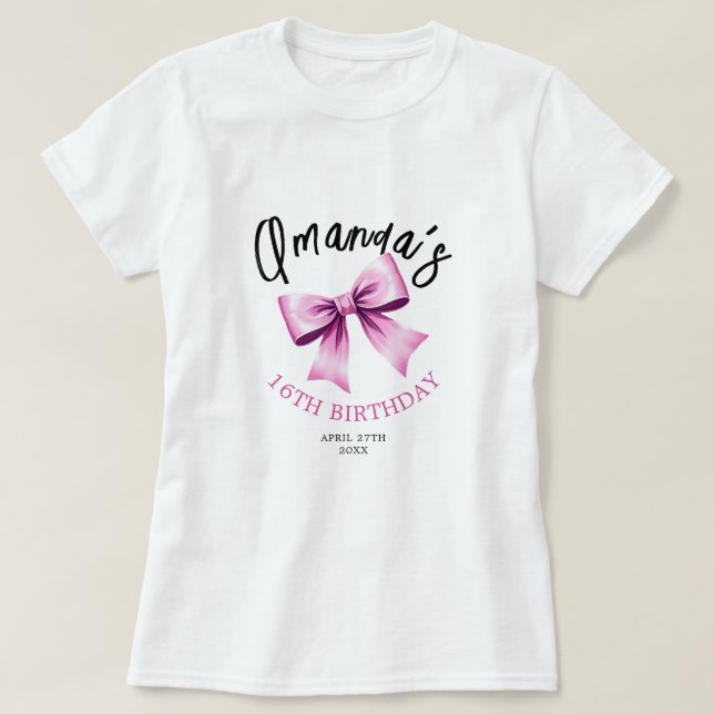 Aquarell Rosa Bows Coquette Sweet 16 Birthday T-Shirt (Design vorne)